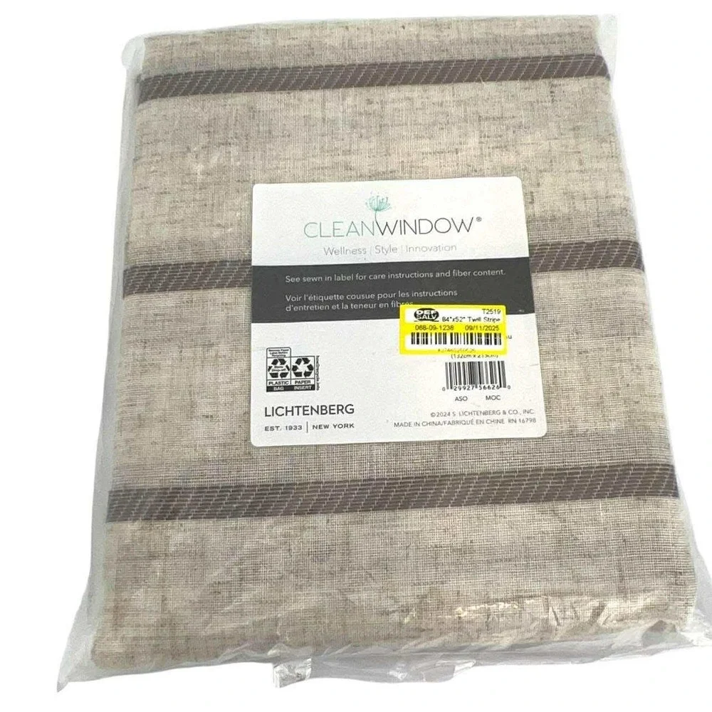 Clean Window Lichtenberg 84x52 Twill Stripe Curtain single Panel Beige Brown NIB